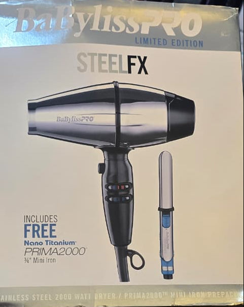 BaBylissPRO® STEELFX™ Stainless Steel Hair Dryer (BABSS8000) & Nano Titanium™ Prima2000® Limited Edition Set