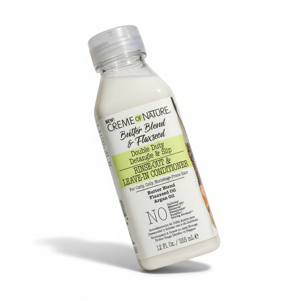 Creme of Nature Butter Blend & Flaxseed Double Duty Detangle & Slip Rinse-Out & Leave-In Conditioner 355ml
