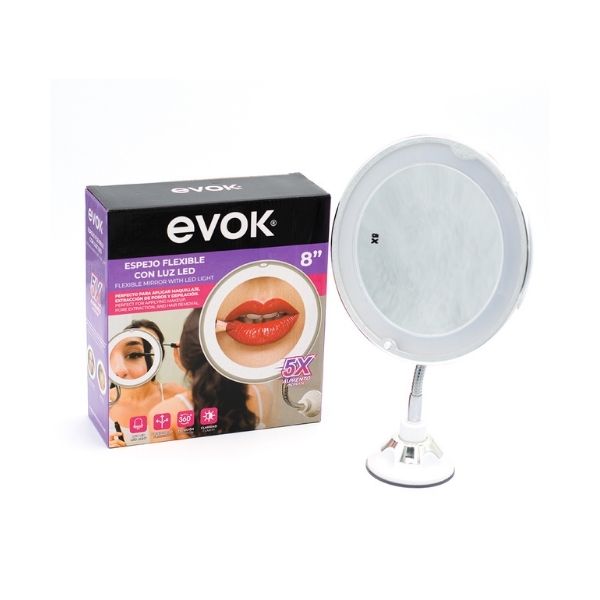 Evok® Espejo Flexible de 8" con Luz LED y Aumento de 5X