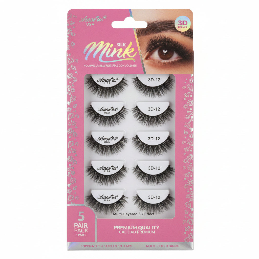 Amor Us Pestañas 3D Silk Mink 3D-12 5 Pares