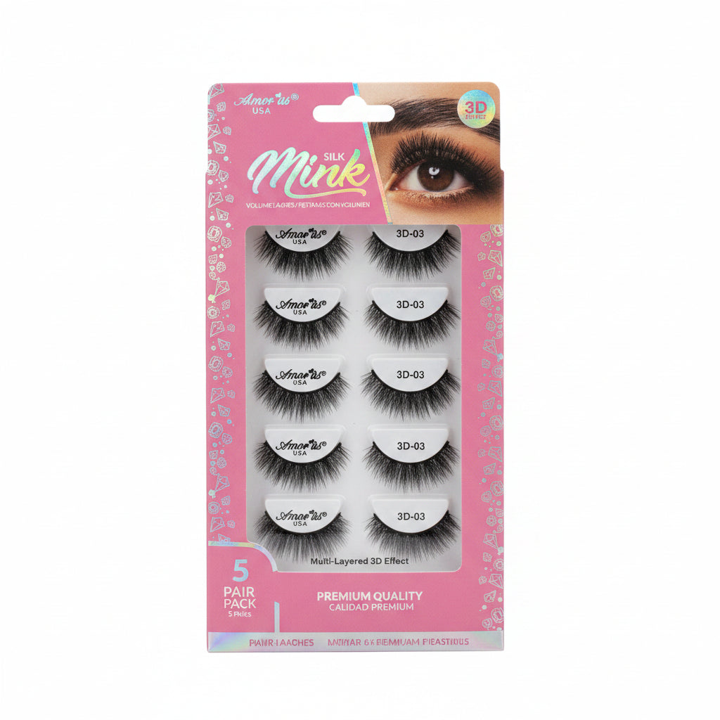 Amor Us Pestañas 3D Silk Mink 3D-03 5 Pares