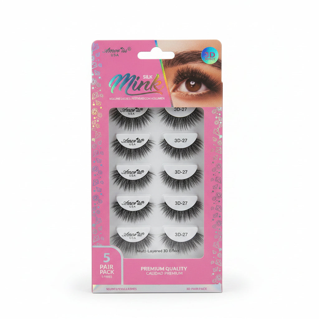 Amor Us Pestañas 3D Silk Mink 3D-27 5 Pares
