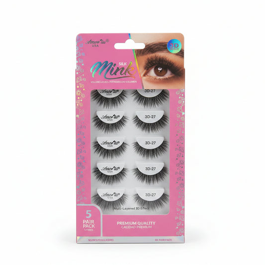 Amor Us Pestañas 3D Silk Mink 3D-27 5 Pares
