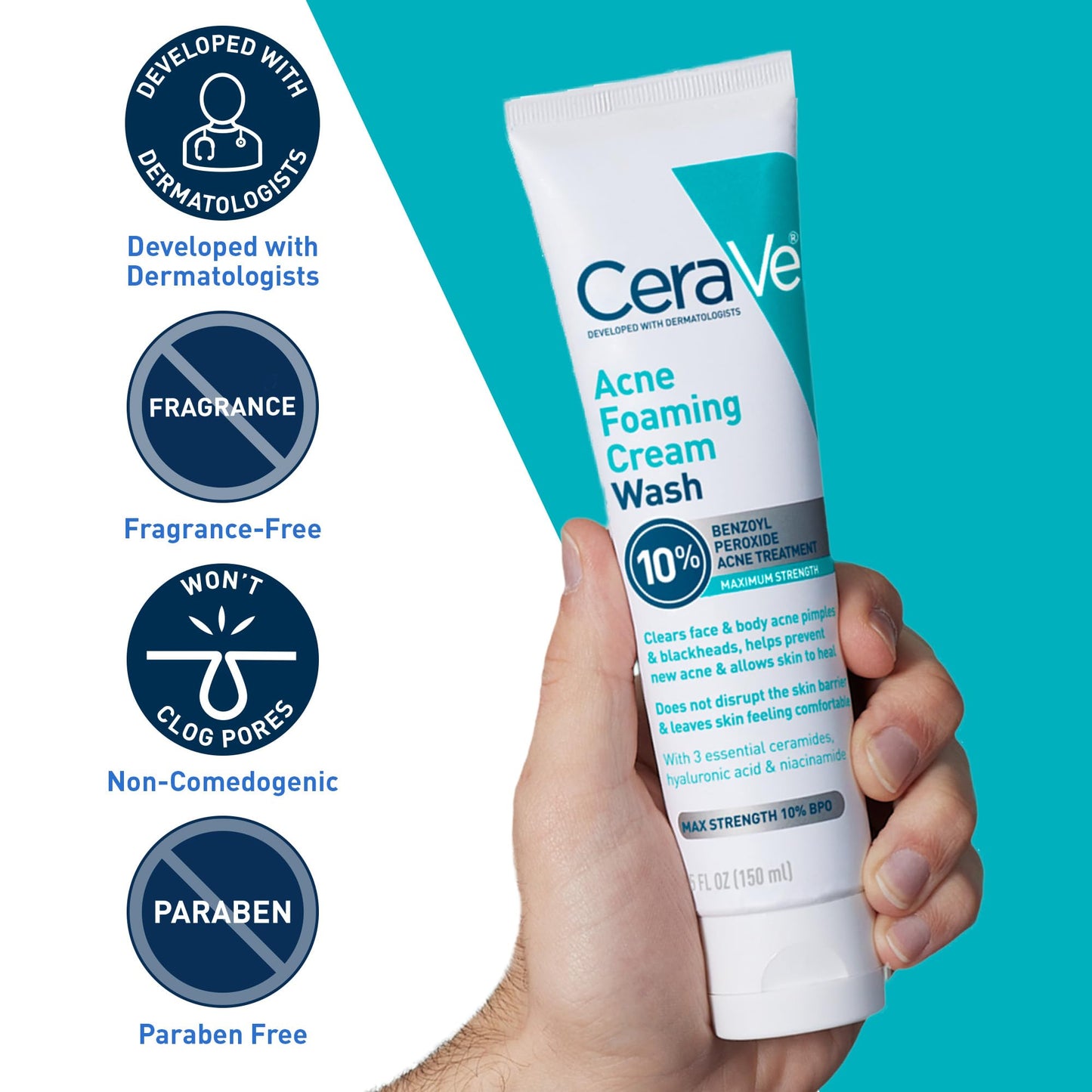CeraVe Acne Foaming Cream Wash 10% Benzoyl Peroxide 150 ml