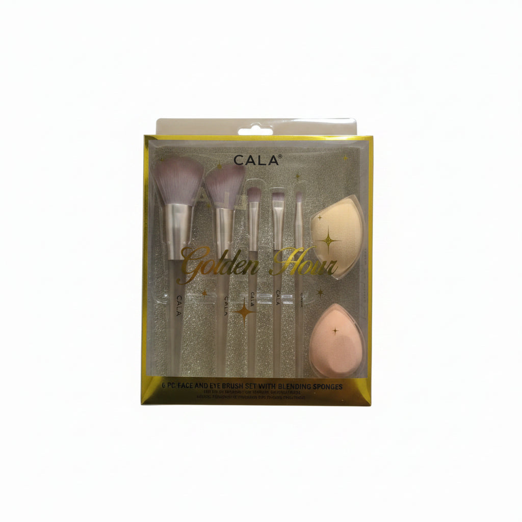 Cala Golden Hour 5 Pc. Face and Eye Brush Set with 2 Blending Sponges