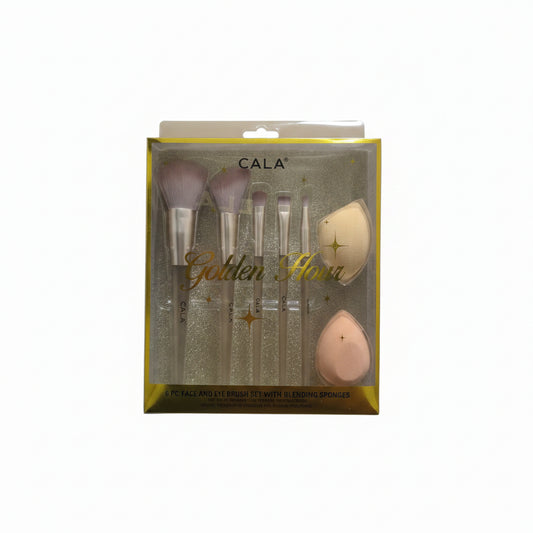 Cala Golden Hour 5 Pc. Face and Eye Brush Set with 2 Blending Sponges
