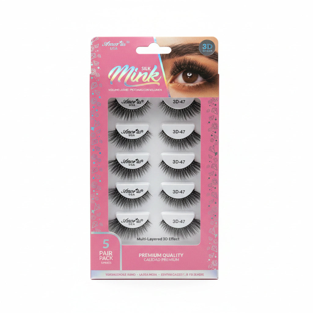 Amor Us Pestañas 3D Silk Mink 3D-47 5 Pares