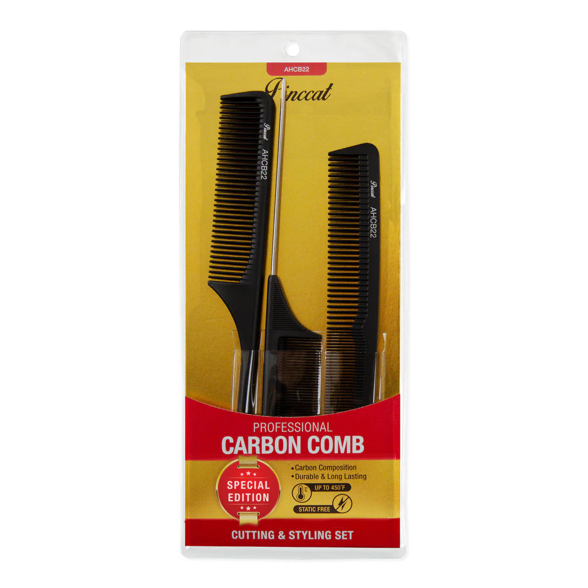 Absolute NY Pinccat Professional Carbon Comb Cutting & Styling Set AHCB22