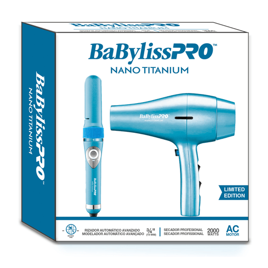 BaBylissPRO® Nano Titanium™ Limited Edition Set: Secador Profesional 2000 Watts & Rizador Automático Avanzado 3/4" (BNTPP73SR)