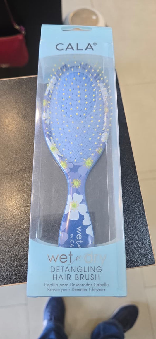 CALA Wet-N-Dry Detangling Hair Brush - Colección Floral (Blue Flowers)