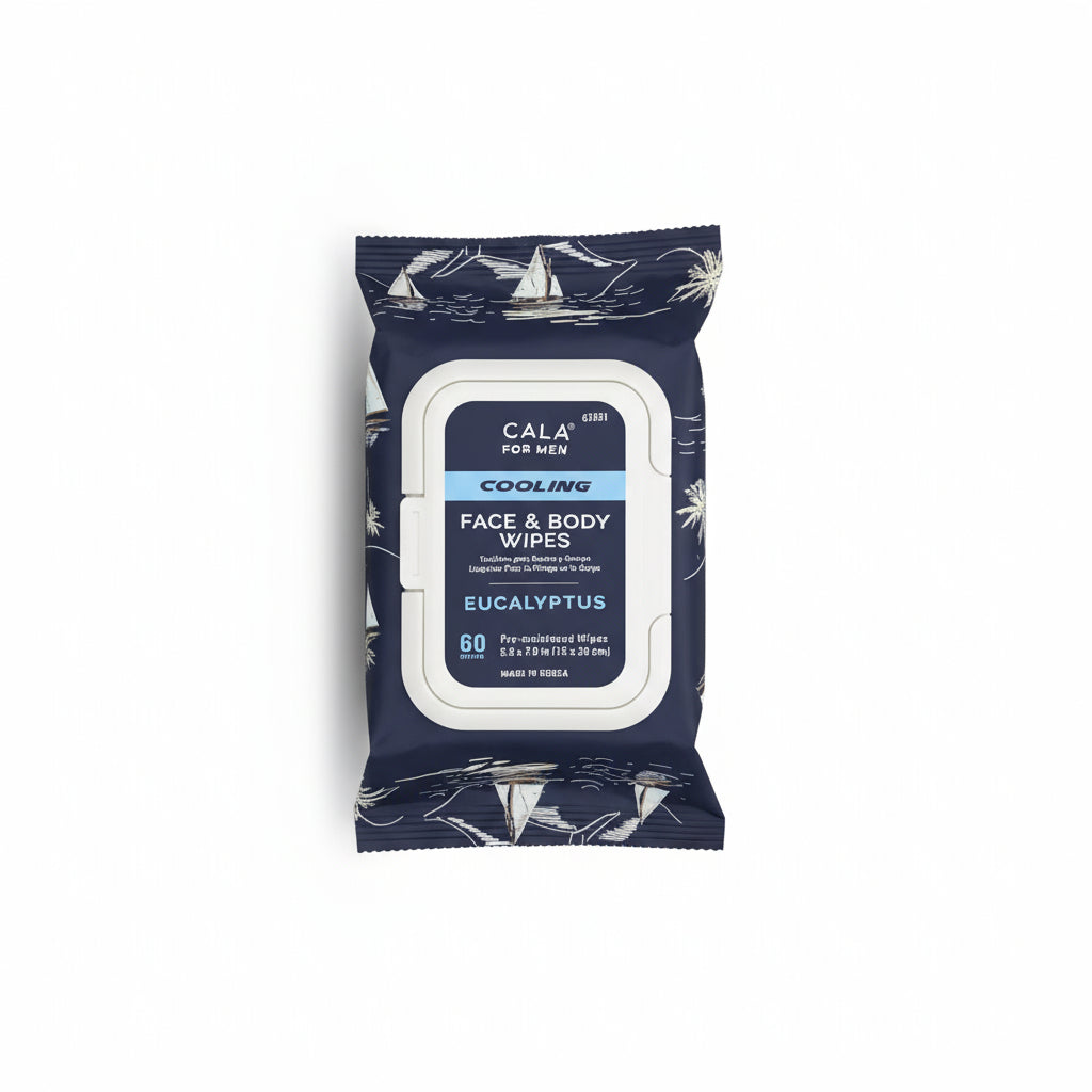 Cala For Men Cooling Eucalyptus Face & Body Wipes 60 Wipes