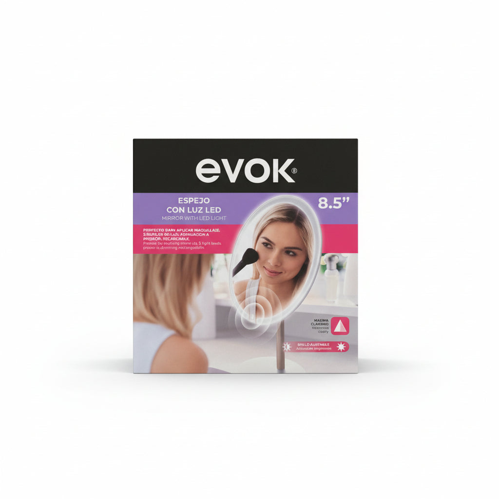 Evok® Espejo con Luz LED de 8.5" Recargable con Brillo Ajustable