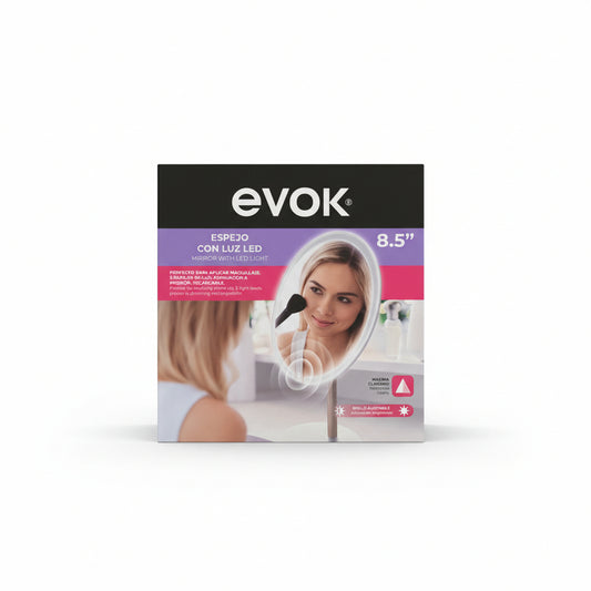 Evok® Espejo con Luz LED de 8.5" Recargable con Brillo Ajustable
