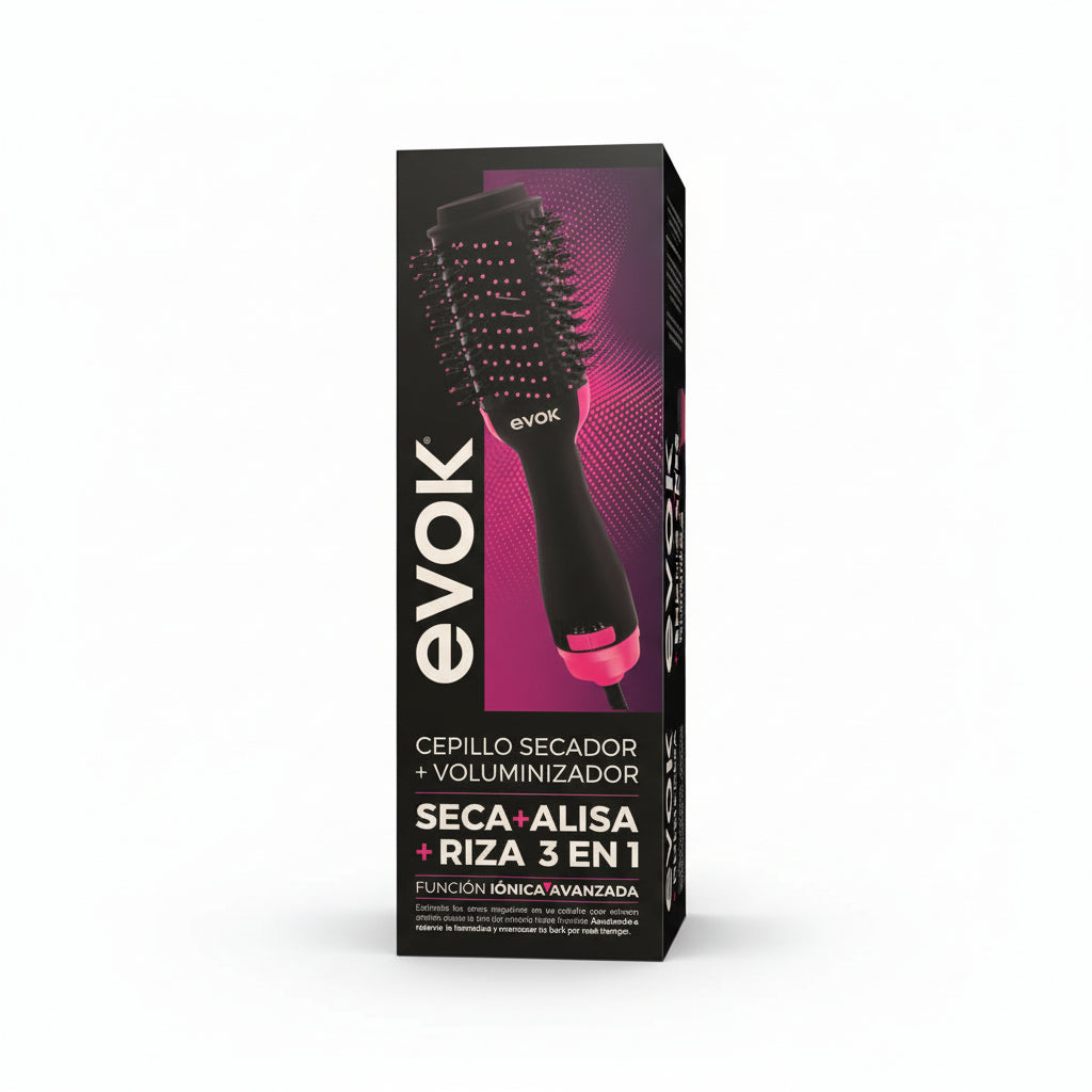 Evok® Professional Cepillo Secador + Voluminizador 3 en 1 con Función Iónica Avanzada